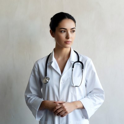 Healthcare professional in a white coat with stethoscope