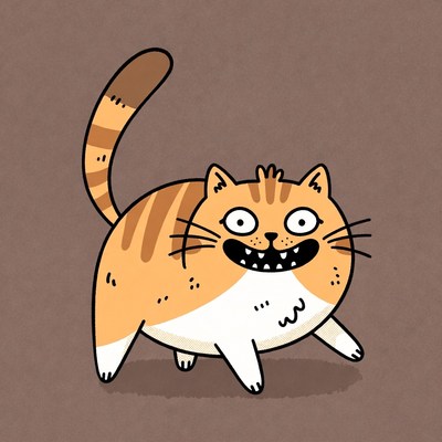 Funny orange cat with a quirky expression playing around