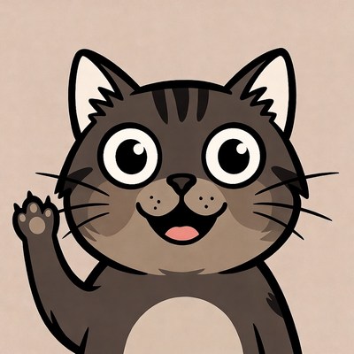 Cute cartoon cat waving happily at viewers