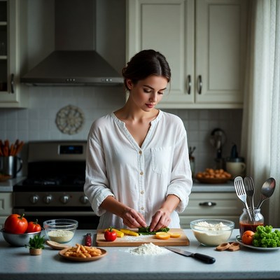 Preparing fresh ingredients in a modern kitchen