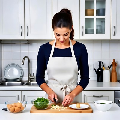 Woman prepares fresh ingredients in modern kitchen