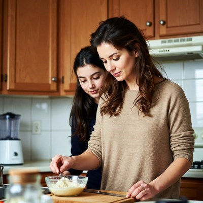 Cooking together in a cozy kitchen with family