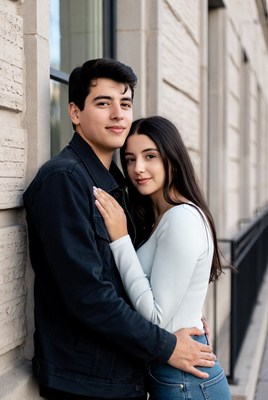 Young couple enjoying a moment together in the city