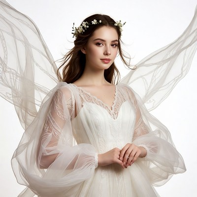 Delicate wings and soft gowns for bridal dreams