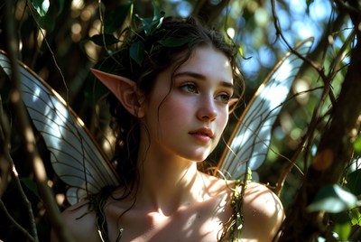 Fantasy character in a woodland setting during daylight