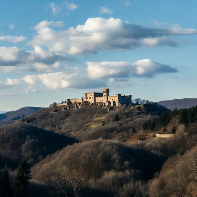 Castle on a hilltop under a clear blue sky