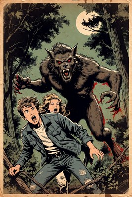 Kids encounter a monster in the dark woods at night