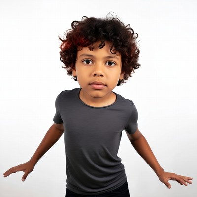 Curly-haired boy posing for a creative moment indoors