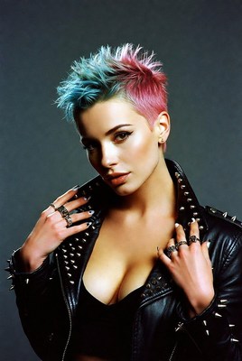 Young woman showcasing bold punk style with vibrant hair