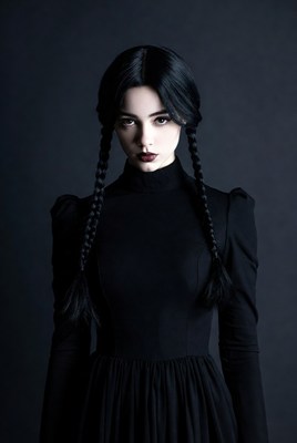 Dark fashion portrait of a young woman with braids
