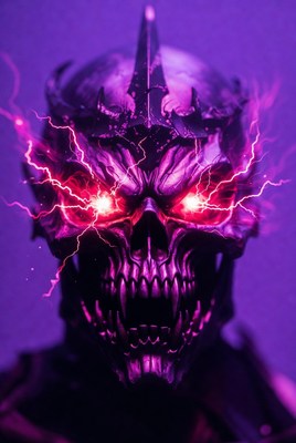 Purple skull with lightning effects creates ominous vibe