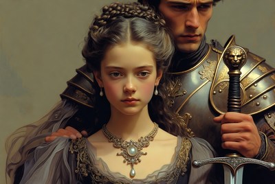 Portrait of a noble couple in a historic setting