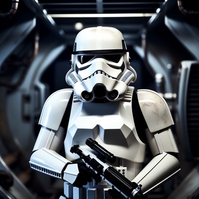 Stormtrooper stands ready in futuristic environment