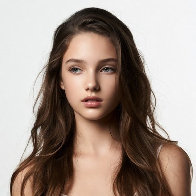 Young woman with long hair and natural makeup