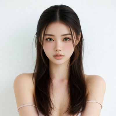 Portrait of a young woman with long hair and soft features