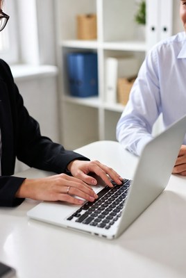 Discussion between professionals at a modern workspace