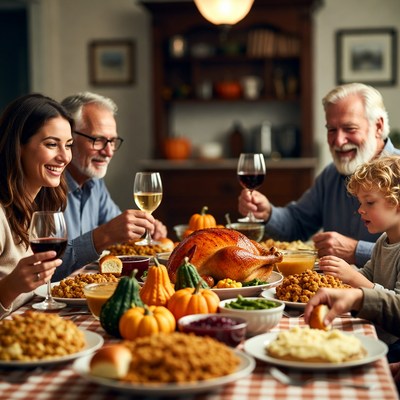 Family gathering celebrates with thanksgiving dinner