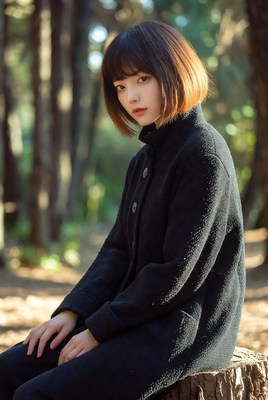 Young woman sitting on log in forest during daytime