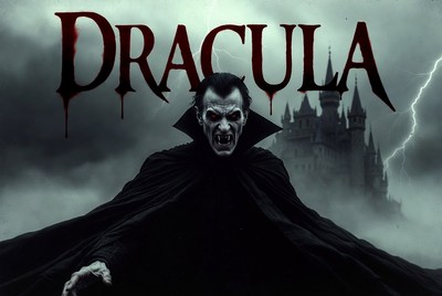 Mysterious figure in a dark setting with a castle