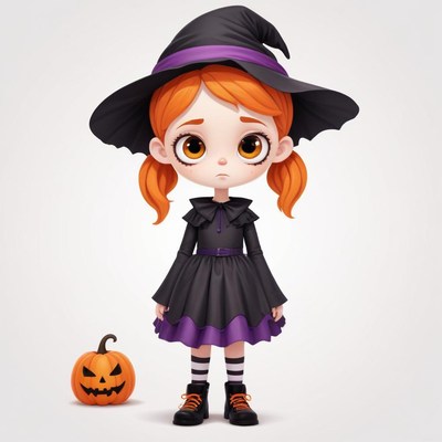 Cute witch girl ready for halloween fun and trick-or-treat