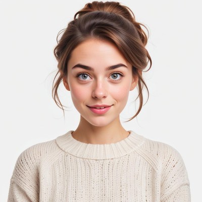 Young woman with a warm smile wearing a cozy sweater