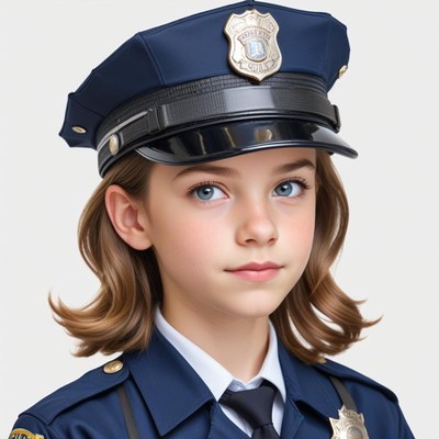 Young child dressed as police officer in uniform
