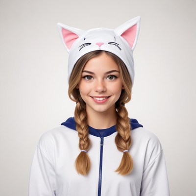 Girl wearing a cat hat and smiling happily
