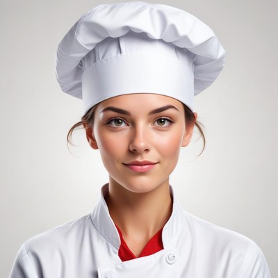 Young chef wearing a traditional white hat and uniform