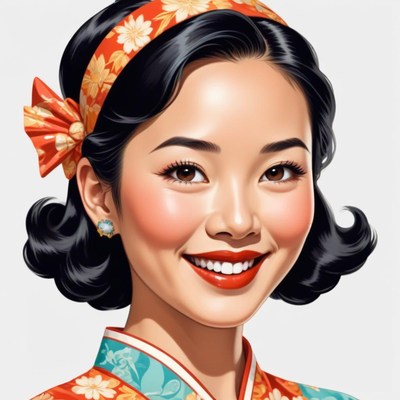 Asian woman smiles with colorful traditional attire