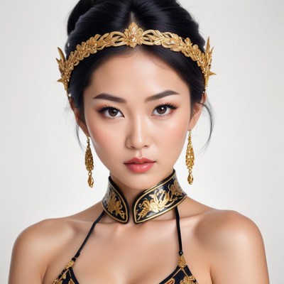 Elegant woman in traditional attire with gold accessories