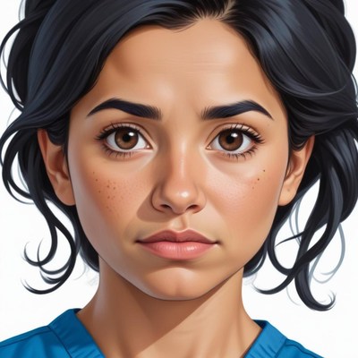 Young medical professional with focused expression in scrubs