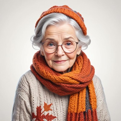 Elderly woman in cozy winter outfit with warm accessories