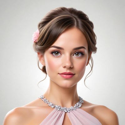 Portrait of a woman in elegant attire with soft makeup