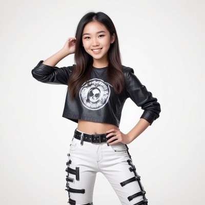 Young model poses confidently in stylish outfit