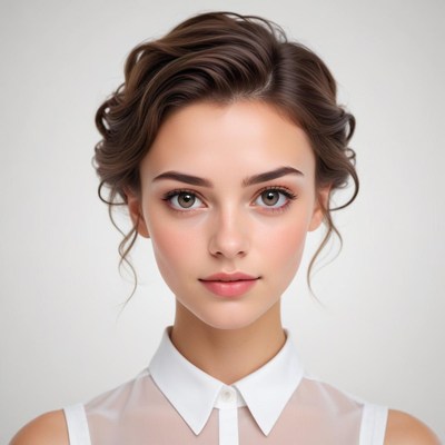 Young woman with curly hair and natural makeup indoors