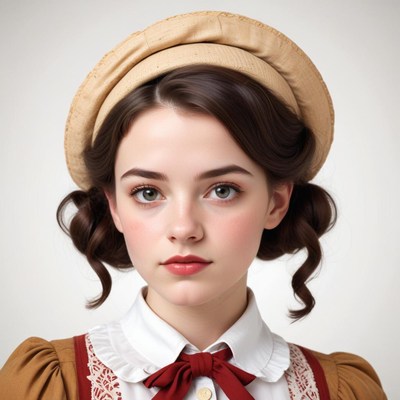 Young woman in vintage attire with a wide-brimmed hat