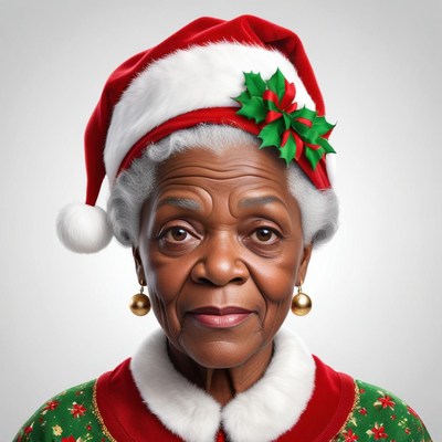 Cheerful elderly woman in festive holiday attire