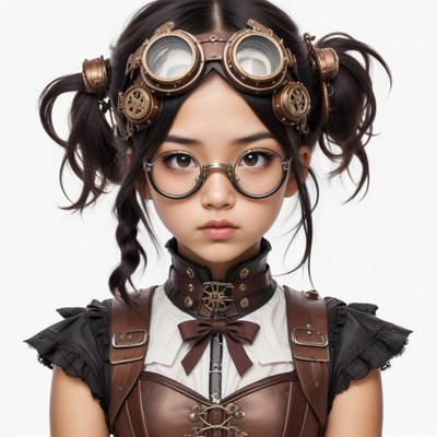 Steampunk inventor in creative attire