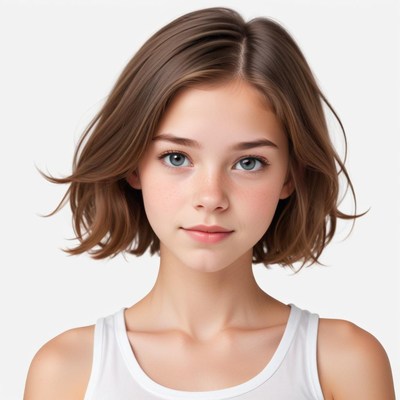 Natural portrait of a young girl with medium hair