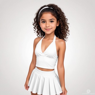 Young girl in white outfit posing confidently