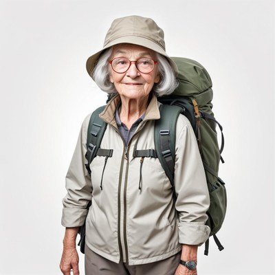 Senior woman preparing for adventure in nature