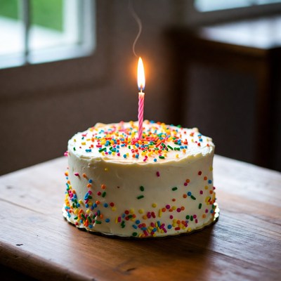 Birthday cake with candle in cozy indoor setting