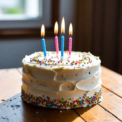 Birthday cake with candles and colorful sprinkles