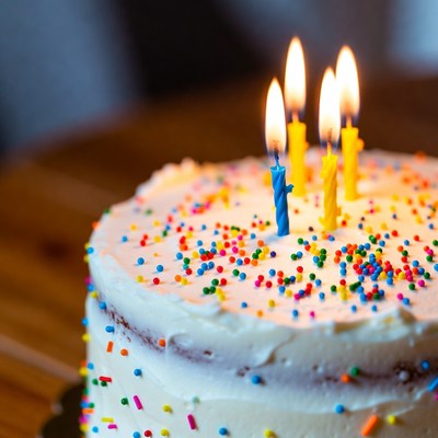 Birthday cake with colorful candles and sprinkles