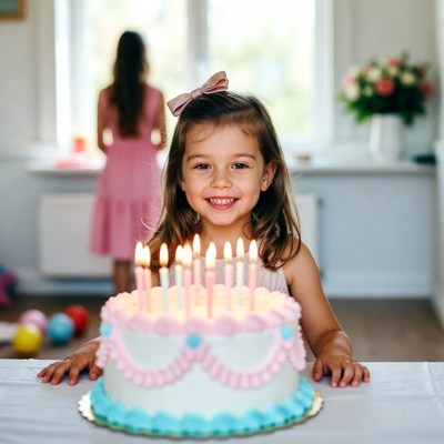 Joyful birthday celebration with cake and candles