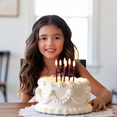 Birthday celebration with a girl and a cake