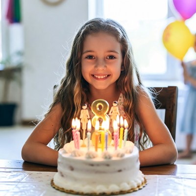 Celebrating an eighth birthday with a joyful girl