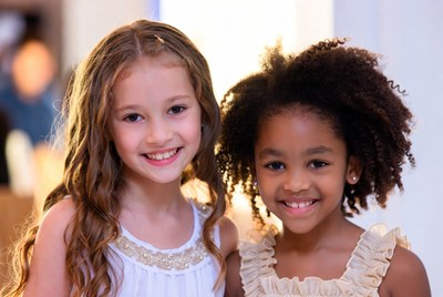 Two girls smiling together during a joyful moment