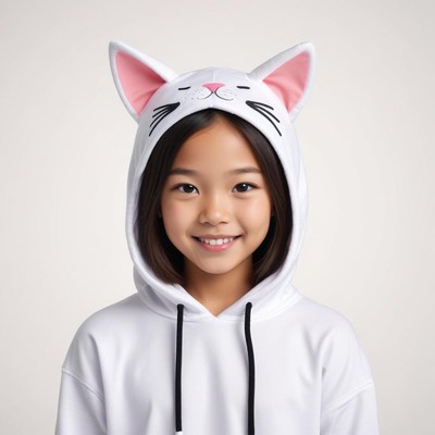 Child wearing a cute cat hoodie with playful design