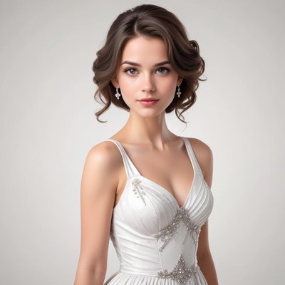 Elegant young woman posing in a stylish dress